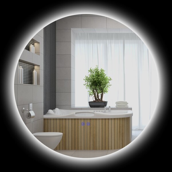 Kleankin Specchio Bagno a Parete con Luci LED Regolabili, Interruttori Touch e Design Antiappannamento, Metallo e Vetro, Ø70x3.5 cm | Aosom Italy