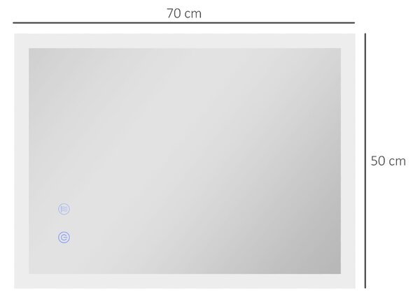 Kleankin Specchio Bagno con Luci LED Regolabili, Controllo Touch e Antiappannamento, 70x50 cm