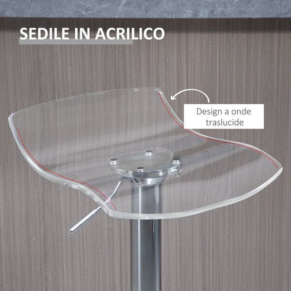 HOMCOM Set 2 Sgabelli da Bar Moderno con Altezza Regolabile, Seduta Girevole e Poggiapiedi, Metallo e Acrilico, Trasparente| Aosom Italy