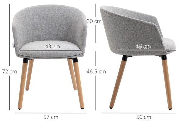 HOMCOM Sedia Moderna con Braccioli Imbottiti, in Tessuto Effetto Lino, Legno e Acciaio, 57x56x72 cm, Grigio Chiaro