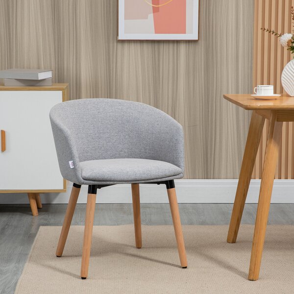 HOMCOM Sedia Moderna con Braccioli Imbottiti, in Tessuto Effetto Lino, Legno e Acciaio, 57x56x72 cm, Grigio Chiaro