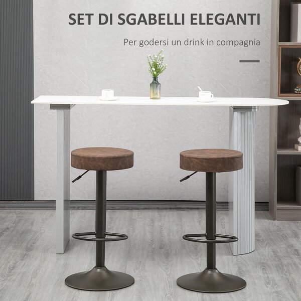 HOMCOM Set 2 Sgabelli Alti Moderno da Cucina Girevoli con Poggiapiedi e Altezza Regolabile, in Pelle PU, 35x36x64-85 cm, Marrone | Aosom Italy