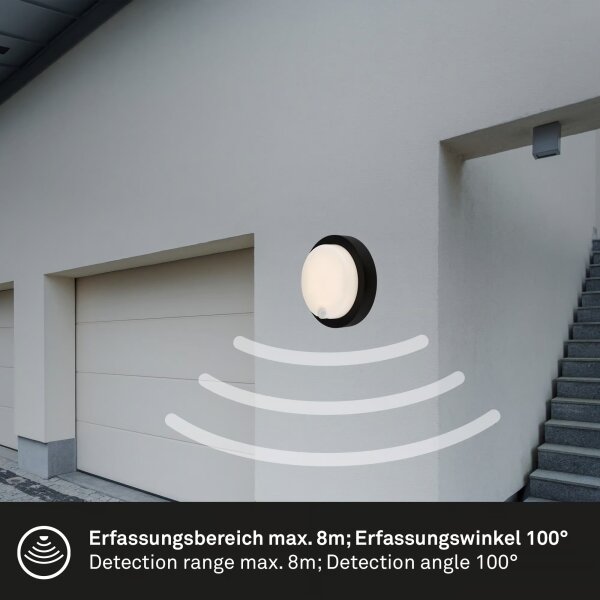 Brilo - Lampada da parete LED ricaricabile per esterni con sensore, 4W, 5V, batteria 4400 mAh, IP44, nera
