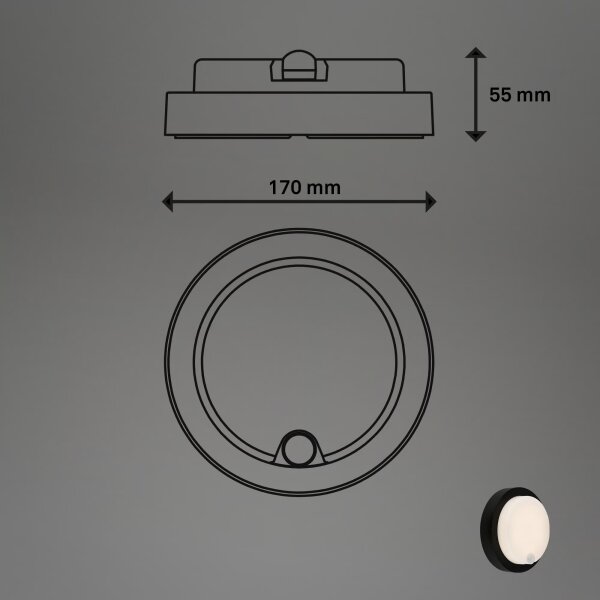 Brilo - Lampada da parete LED ricaricabile per esterni con sensore, 4W, 5V, batteria 4400 mAh, IP44, nera
