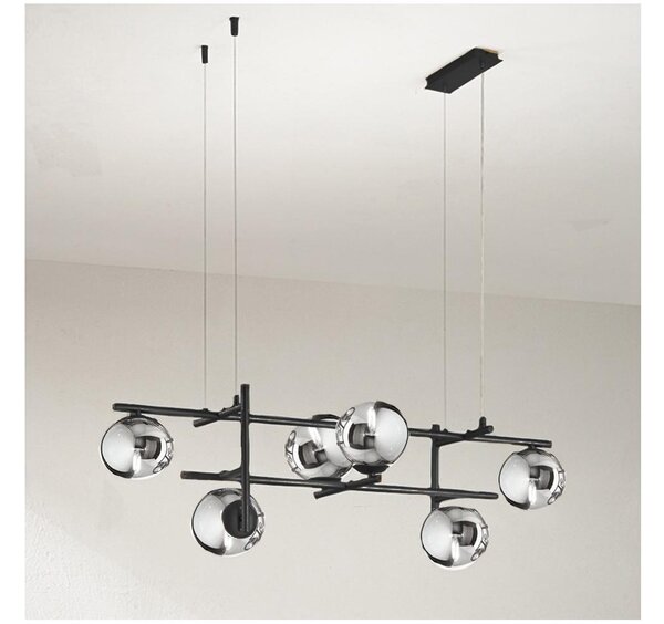 Ondaluce - Lampadario a cavo JEWEL 6xE14/10W/230V nero/fumé