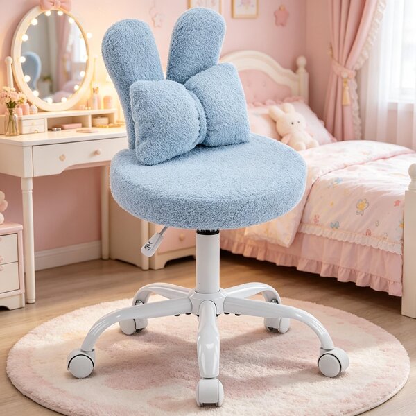 Sedia girevole con design a forma di orecchie di coniglio, ideale per l'ufficio domestico, sedia per bambini, sedia da scrivania per bambini e ragazzi, con design a forma di orecchie di coniglio, rotazione a 360°, colore blu