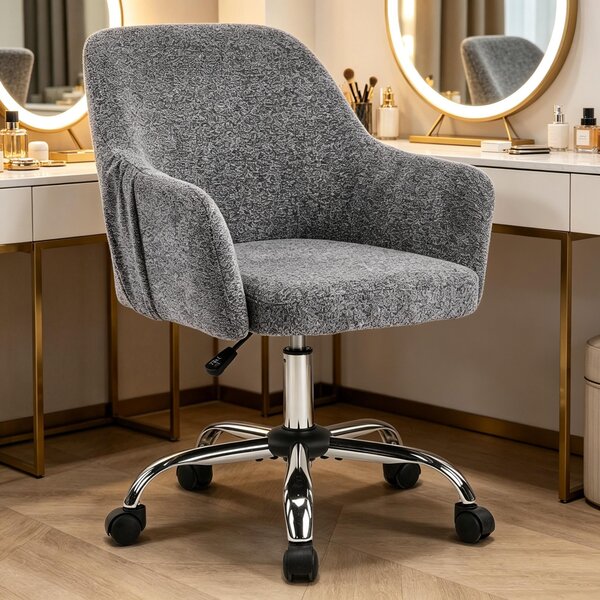Sedia da scrivania con braccioli, sedia girevole con rotelle, sedia girevole da ufficio, poltrona imbottita, grigio