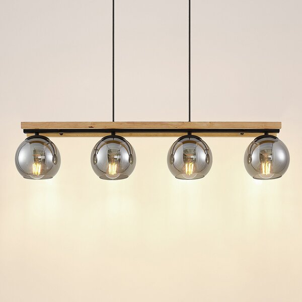 Lampada a sospensione Lindby, Enrique, dimmerabile, Legno, Soggiorno, Vetro, Moderno
