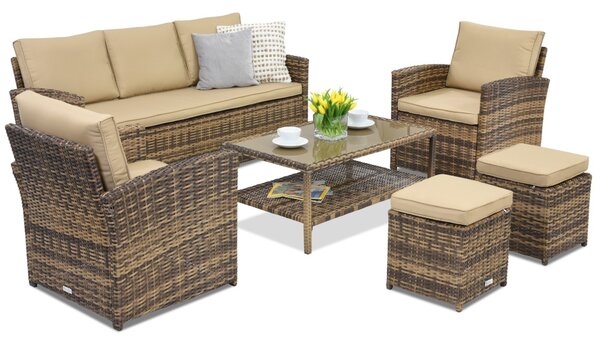 Mobili da giardino Monaco Coffee 5 + 2 pouf Garden Point marrone
