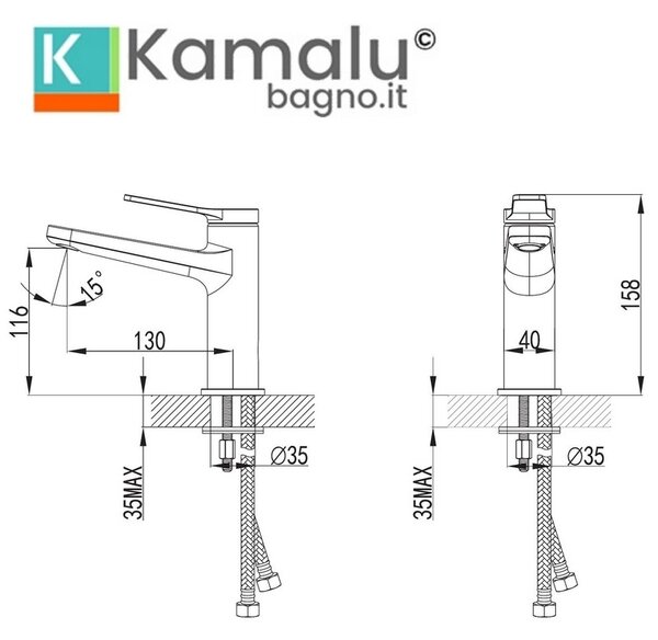 Miscelatore lavabo cromato design moderno in ottone | KAM-KANDA CROMO - KAMALU