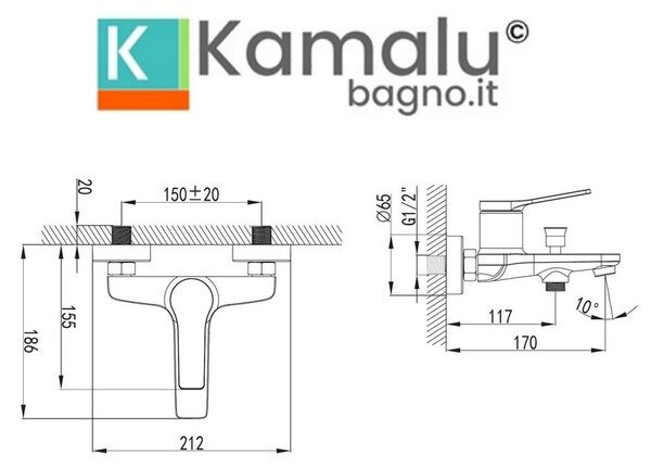 Miscelatore vasca con doccetta e flessibile finitura nero leva bronzo| KAM-KANDA NERO-B - KAMALU