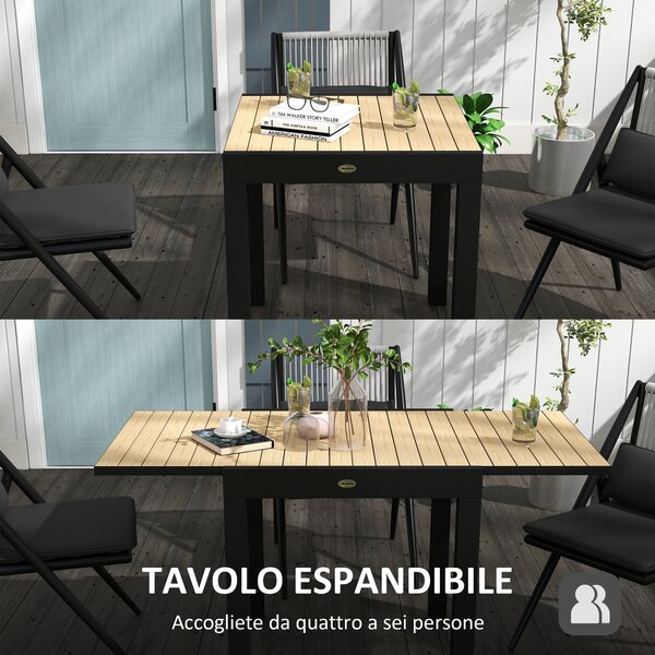 Outsunny Tavolo da Giardino Allungabile per 4-6 Persone con Piano a Doghe, in Alluminio, 81/162x80x75 cm, Giallo|Aosom