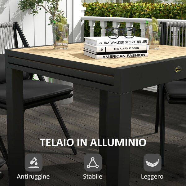 Outsunny Tavolo da Giardino Allungabile per 4-6 Persone con Piano a Doghe, in Alluminio, 81/162x80x75 cm, Giallo|Aosom
