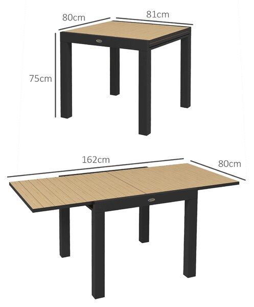 Outsunny Tavolo da Giardino Allungabile per 4-6 Persone con Piano a Doghe, in Alluminio, 81/162x80x75 cm, Giallo|Aosom