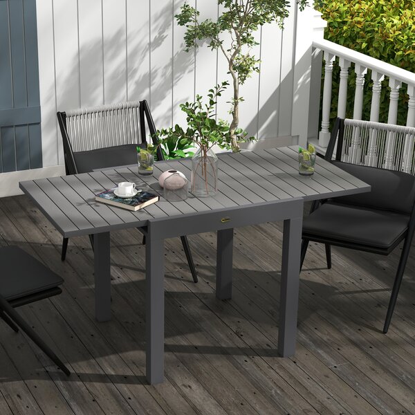 Outsunny Tavolo da Giardino Allungabile per 4-6 Persone con Piano a Doghe, in Alluminio, 81/162x80x75 cm, Grigio|Aosom