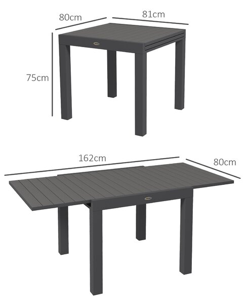 Outsunny Tavolo da Giardino Allungabile per 4-6 Persone con Piano a Doghe, in Alluminio, 81/162x80x75 cm, Grigio|Aosom