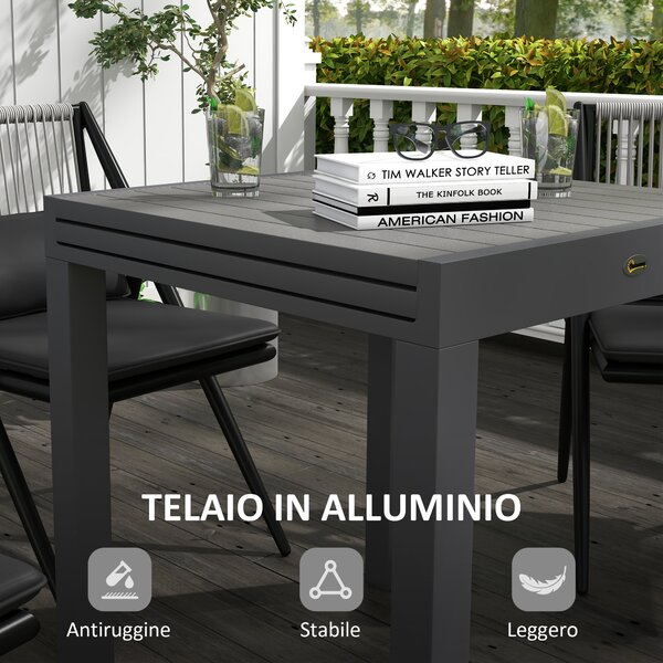 Outsunny Tavolo da Giardino Allungabile per 4-6 Persone con Piano a Doghe, in Alluminio, 81/162x80x75 cm, Grigio|Aosom