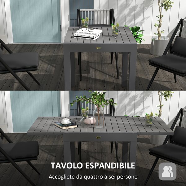 Outsunny Tavolo da Giardino Allungabile per 4-6 Persone con Piano a Doghe, in Alluminio, 81/162x80x75 cm, Grigio|Aosom