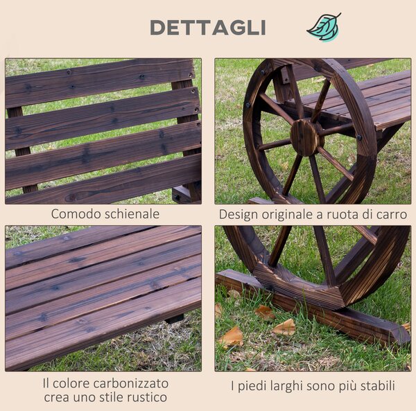 Outsunny Panchina da giardino rustica con Braccioli a Ruota per 2 Persone, 105.5x59x75 cm, Marrone | Aosom Italy