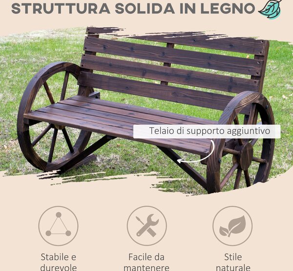 Outsunny Panchina da giardino rustica con Braccioli a Ruota per 2 Persone, 105.5x59x75 cm, Marrone | Aosom Italy