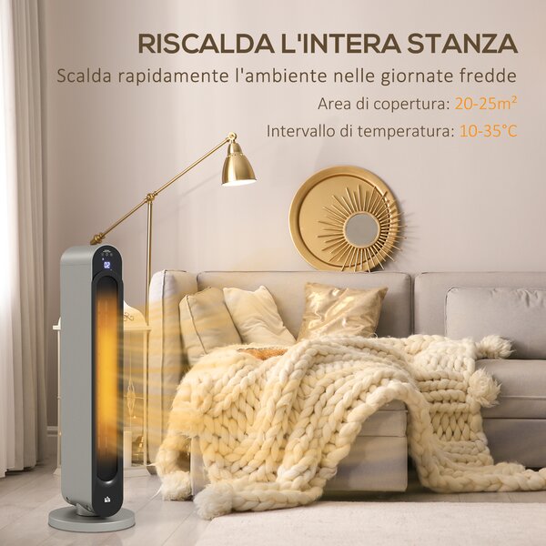 HOMCOM Stufa Elettrica Oscillante a 3 Modalità, Temperatura Regolabile e Telecomando, Ø25x73.5 cm, Argento|Aosom