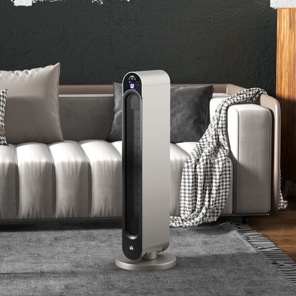 HOMCOM Stufa Elettrica Oscillante a 3 Modalità, Temperatura Regolabile e Telecomando, Ø25x73.5 cm, Argento|Aosom