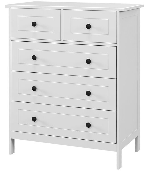 HOMCOM Cassettiera con 5 Cassetti in Legno Salvaspazio e Antiribaltamento, 74x40x91cm, Bianco