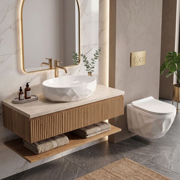 Set vaso WC sospeso REA Gustavo Rimless + lavabo da appoggio Maya