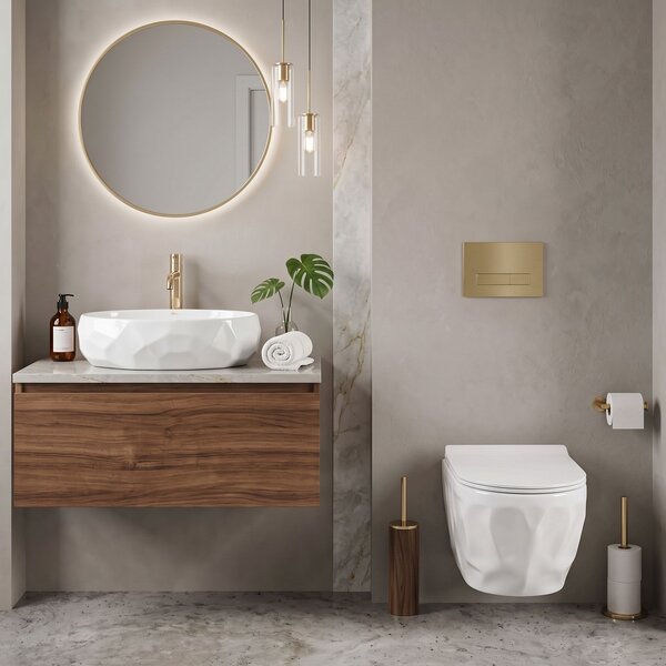 Set vaso WC sospeso REA Gustavo Rimless + lavabo da appoggio Maya