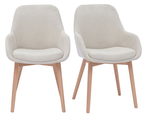 Poltrone scandinave in tessuto effetto velluto beige e legno chiaro massiccio (lotto di 2) HOLO