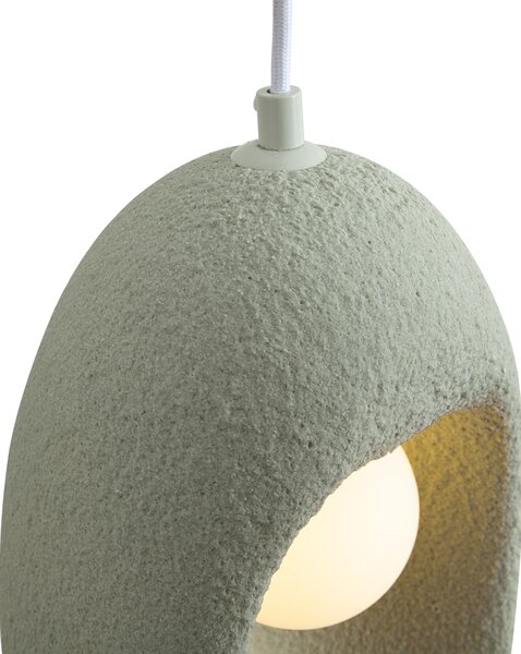Lampada a sospensione Japandi bianca con paralumi organici verde chiaro 3 luci - Moonstone