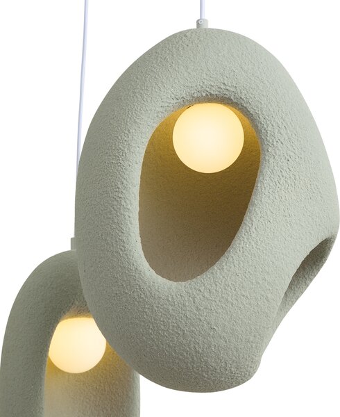Lampada a sospensione Japandi bianca con paralumi organici verde chiaro 3 luci - Moonstone