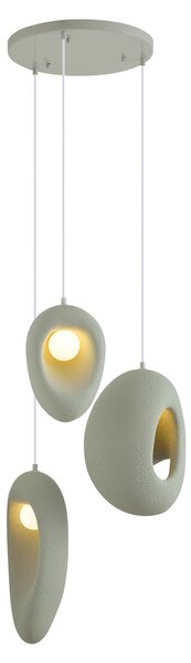 Lampada a sospensione Japandi bianca con paralumi organici verde chiaro 3 luci - Moonstone
