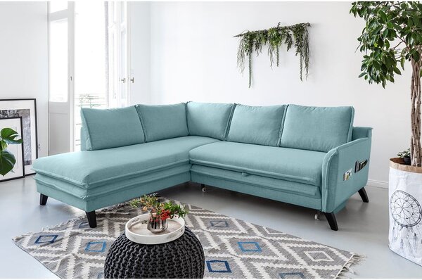 Divano letto angolare azzurro L, angolo sinistro Charming Charlie - Miuform