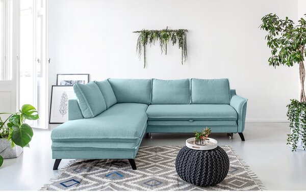 Divano letto angolare azzurro L, angolo sinistro Charming Charlie - Miuform