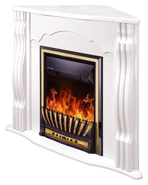 Camino Elettrico da Pavimento ad Angolo 88,2x95x47,3 cm Effetto Fiamma 2000W Clasic & Meridian Bianco
