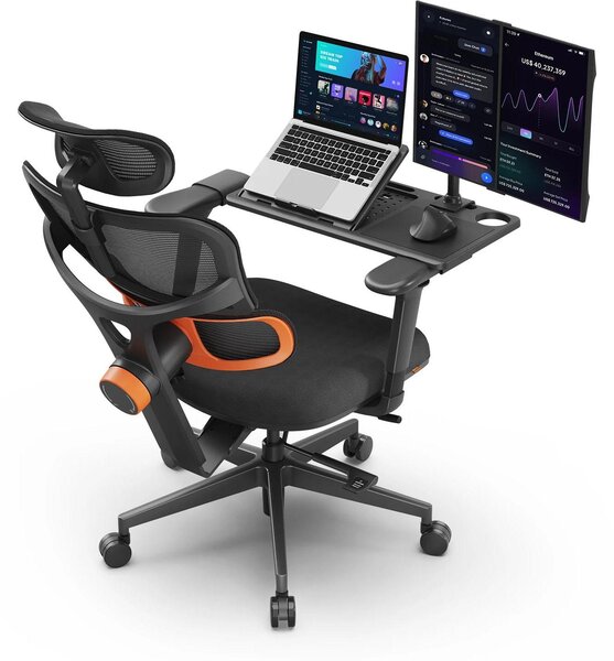 Sedia da ufficio ergonomica - NT001 - Supporto lombare regolabile - 3 angoli di inclinazione - Schienale, braccioli e poggiatesta regolabili - Rotazione a 360° - Set con scrivania