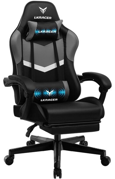 Sedia da gaming - Sedia da ufficio LRF300 - Con poggiapiedi - Ergonomica - Regolabile in altezza - Girevole a 360° - Pelle finta - Max. 150 kg - Grigio