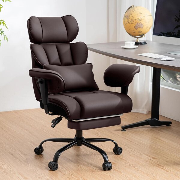 Sedia da ufficio ergonomica - Poltrona da direttore - Portata massima: 200 kg - Supporto lombare regolabile - Poggiapiedi - Pelle - Marrone
