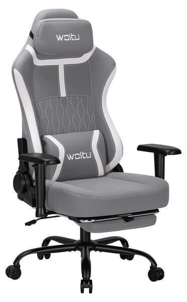 Sedia da gaming - Sedia da ufficio ergonomica - Braccioli regolabili - Cuscino lombare - Altezza seduta regolabile - Schienale regolabile - Rotazione a 360° - Grigia