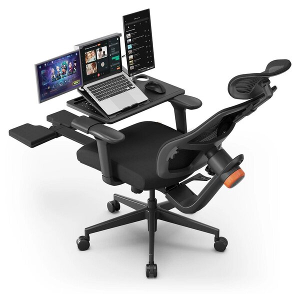 MagicH-BP Desktop: Sedia da ufficio ergonomica, con poggiapiedi, schienale auto-adattabile, supporto lombare regolabile, braccioli regolabili, poggiatesta, girevole, regolabile in altezza e dotata di rotelle