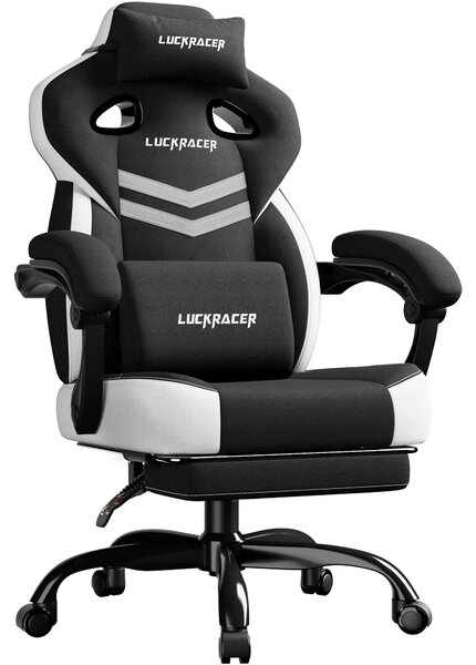 Sedia da gaming - Sedia da ufficio ergonomica LR408 - Cuscino di seduta in memory foam - Braccioli integrati - Schienale e poggiapiedi regolabili da 90 a 155° - Regolabile in altezza - Tessuto - Nero