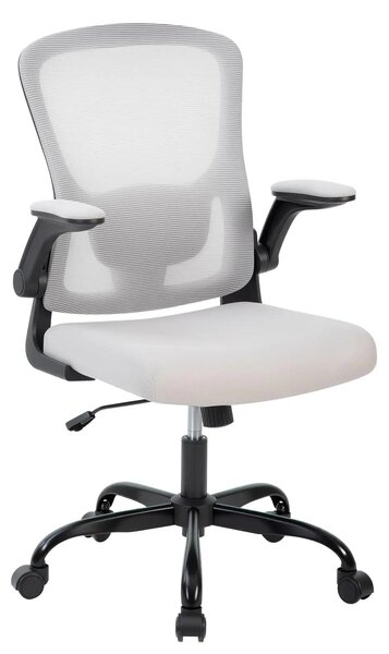 Sedia da ufficio ergonomica - Sedia da ufficio - Regolabile in altezza - Supporto lombare regolabile - Braccioli ripiegabili - Schienale alto - Tessuto a rete - Grigio chiaro