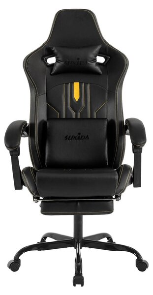 Sedia da gaming, sedia per computer - Sedia da ufficio ergonomica con poggiapiedi - Regolabile in altezza - Girevole con rotelle - Supporto lombare - Colore: nero
