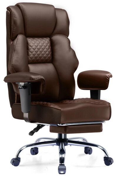 Sedia da ufficio - GT216 - Ergonomica - Regolabile in altezza - Girevole a 360° - Con braccioli - Con rotelle - Pelle finta - Marrone