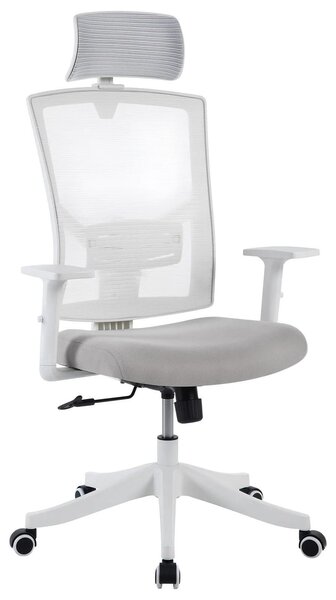 Sedia da ufficio ergonomica - Sedia girevole con struttura a rete - Schienale alto - Poggiatesta regolabile - Supporto lombare - Braccioli ripiegabili - Imbottitura spessa - Colore: bianco
