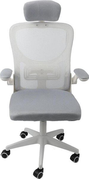 Sedia ergonomica - Sedia da ufficio/sedia da computer - Poggiatesta 3D - Supporto lombare elastico - Traspirante - Braccioli ribaltabili a 90° - Grigio chiaro