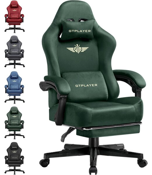 Sedia da gaming e da ufficio - Sedia girevole da scrivania - Ergonomica - Regolabile in altezza - Braccioli - Rotelle - Rivestimento in tessuto traspirante - Verde