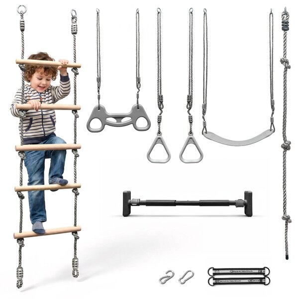 Set da arrampicata HyperMotion 6in1 - Palestra multifunzionale con barra, scaletta, anelli e altalena per bambini e adulti - Per interni ed esterni