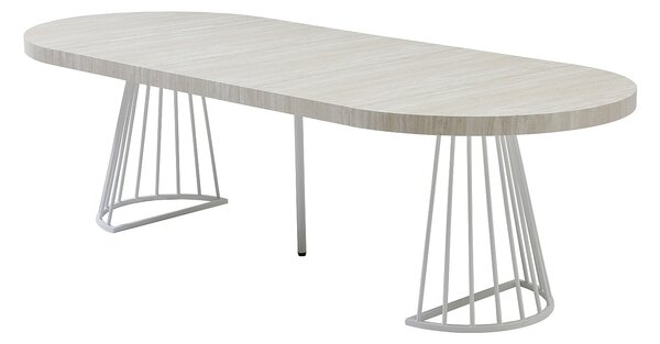 Tavolo da pranzo allungabile da 2 a 12 coperti in MDF e Acciaio Effetto travertino beige e Bianco - FIRELA